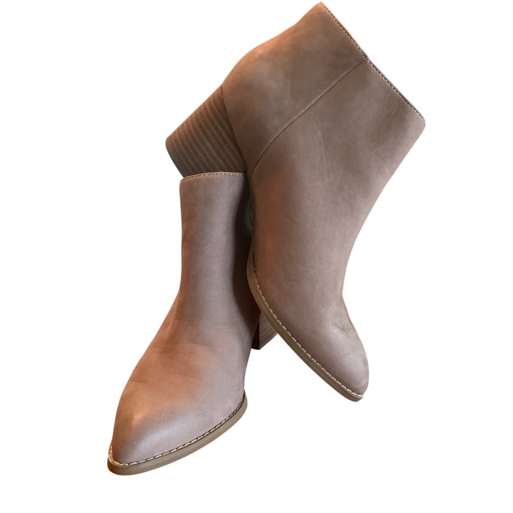 Seychelles Taupe Leather Ankle Booties Side Zip Block Heel Women's Size 7